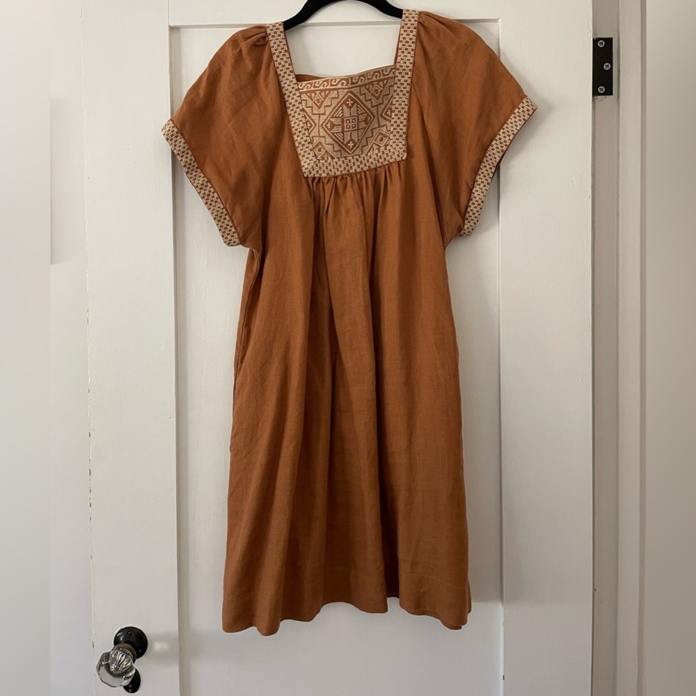 Madewell Brown Mini Dress with embroidered Cream Accents